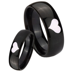 Bride and Groom Heart Dome Black Tungsten Carbide Men's Wedding Ring Set