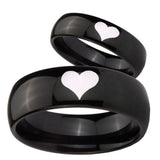 Bride and Groom Heart Dome Black Tungsten Carbide Men's Wedding Ring Set