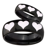 Bride and Groom Multiple Heart Dome Black Tungsten Wedding Engraving Ring Set