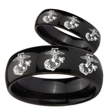 Bride and Groom Multiple Marine Dome Black Tungsten Mens Promise Ring Set