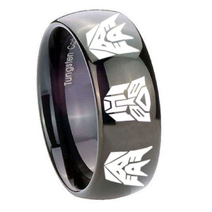 10mm Transformers Autobot Decepticon Dome Black Tungsten Carbide Custom Ring for Men