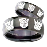 His Hers Transformers Autobot Decepticon Dome Black Tungsten Mens Wedding Ring Set