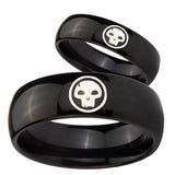 Bride and Groom Skull Dome Black Tungsten Carbide Mens Ring Engraved Set