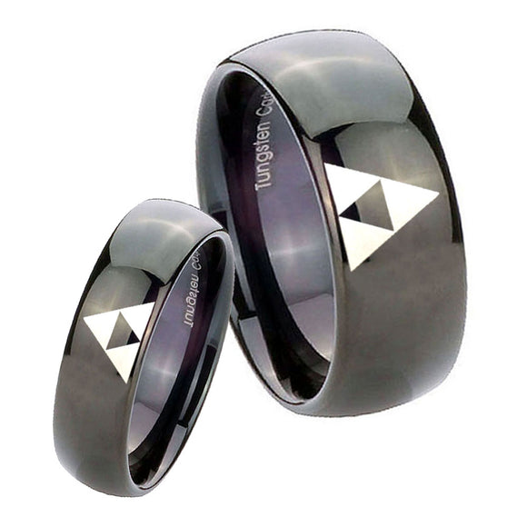 Bride and Groom Zelda Triforce Dome Black Tungsten Carbide Rings for Men Set