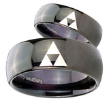 Bride and Groom Zelda Triforce Dome Black Tungsten Carbide Rings for Men Set