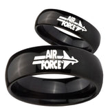 His Her Classic Dome Air Force Shiny Black Tungsten Wedding Rings Set