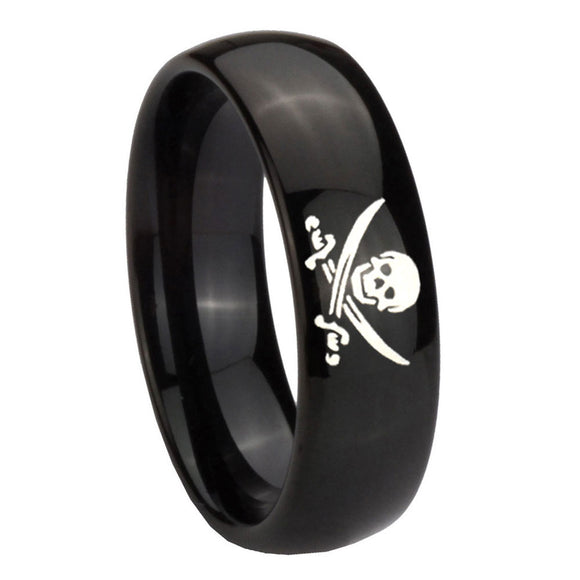 10mm Skull Pirate Dome Black Tungsten Carbide Wedding Engagement Ring
