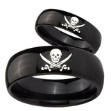 Bride and Groom Skull Pirate Dome Black Tungsten Carbide Mens Ring Set