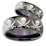 His and Hers Multiple Skull Pirate Dome Black Tungsten Wedding Band Ring Set
