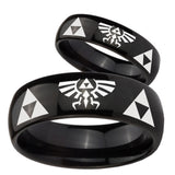 Bride and Groom Legend of Zelda Dome Black Tungsten Mens Engagement Ring Set