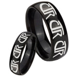 Bride and Groom Multiple CTR Dome Black Tungsten Carbide Anniversary Ring Set