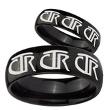 Bride and Groom Multiple CTR Dome Black Tungsten Carbide Anniversary Ring Set