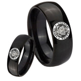 Bride and Groom U.S. Army Dome Black Tungsten Men's Wedding Band Set