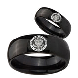 Bride and Groom U.S. Army Dome Black Tungsten Men's Wedding Band Set