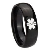 10mm Medical Alert Dome Black Tungsten Carbide Mens Anniversary Ring