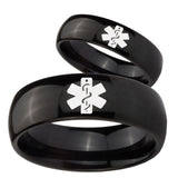 Bride and Groom Medical Alert Dome Black Tungsten Carbide Men's Wedding Band Set