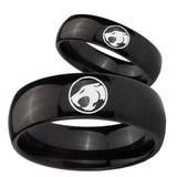 Bride and Groom Thundercat Dome Black Tungsten Carbide Wedding Band Mens Set