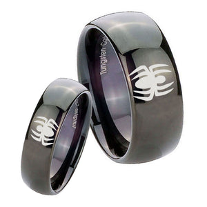 Bride and Groom Spiderman Dome Black Tungsten Carbide Mens Bands Ring Set