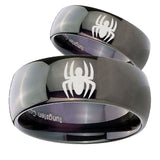 Bride and Groom Spiderman Dome Black Tungsten Carbide Mens Bands Ring Set