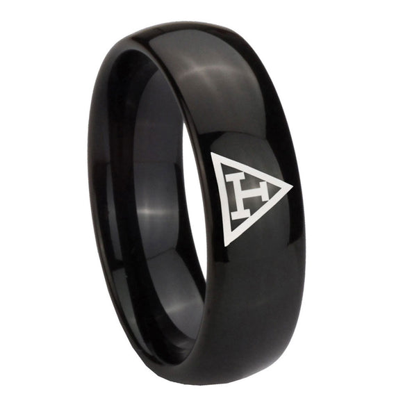 10mm Masonic Triple Dome Black Tungsten Carbide Personalized Ring