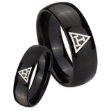 Bride and Groom Masonic Triple Dome Black Tungsten Carbide Engagement Ring Set