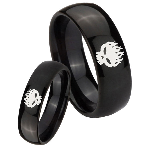 Bride and Groom Offspring Dome Black Tungsten Carbide Men's Bands Ring Set