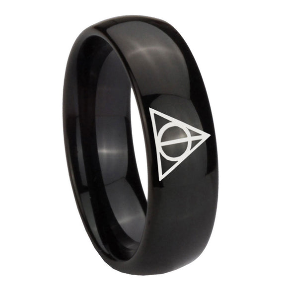 10mm Deathly Hallows Dome Black Tungsten Carbide Mens Engagement Band