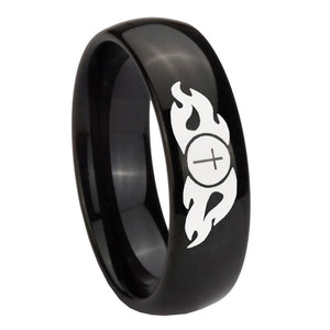 10mm Flamed Cross Dome Black Tungsten Carbide Wedding Band Ring