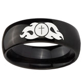 10mm Flamed Cross Dome Black Tungsten Carbide Wedding Band Ring