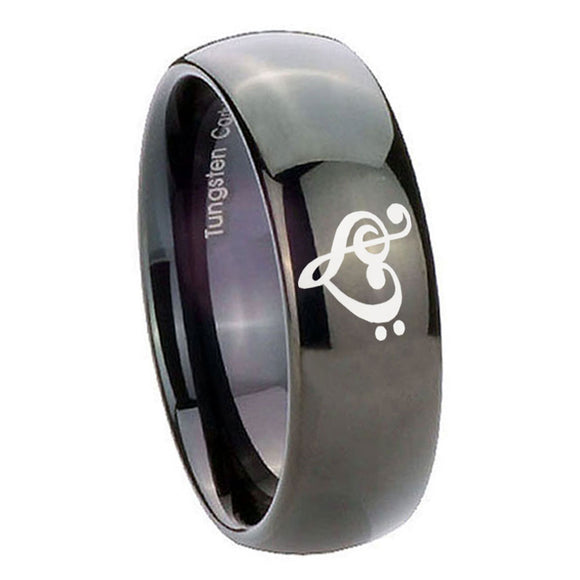 10mm Music & Heart Dome Black Tungsten Carbide Engagement Ring