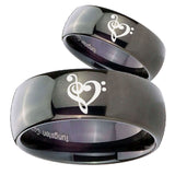 Bride and Groom Music & Heart Dome Black Tungsten Mens Ring Personalized Set