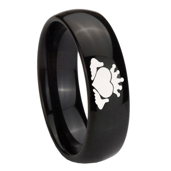 10mm Claddagh Design Dome Black Tungsten Carbide Mens Bands Ring