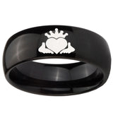 10mm Claddagh Design Dome Black Tungsten Carbide Mens Bands Ring