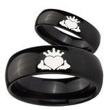 Bride and Groom Claddagh Design Dome Black Tungsten Men's Wedding Ring Set