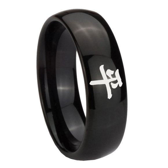 10mm Kanji Peace Dome Black Tungsten Carbide Mens Promise Ring