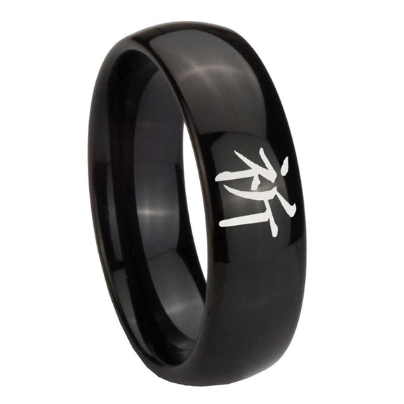 10mm Kanji Prayer Dome Black Tungsten Carbide Wedding Engagement Ring