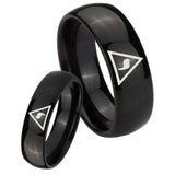 Bride and Groom Masonic Yod Dome Black Tungsten Wedding Engagement Ring Set