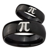 Bride and Groom Math Pi Dome Black Tungsten Carbide Custom Mens Ring Set