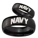 Bride and Groom Navy Dome Black Tungsten Carbide Men's Wedding Band Set