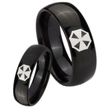 Bride and Groom Resident Evil Dome Black Tungsten Carbide Personalized Ring Set