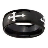 10mm Christian Cross Religious Dome Black Tungsten Carbide Mens Anniversary Ring