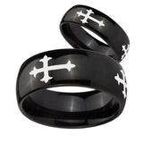 Bride and Groom Christian Cross Religious Dome Black Tungsten Men's Wedding Band Set