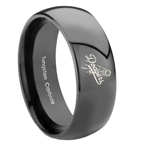 10mm LA Dogers MLB Baseball Dome Black Tungsten Carbide Mens Ring Engraved