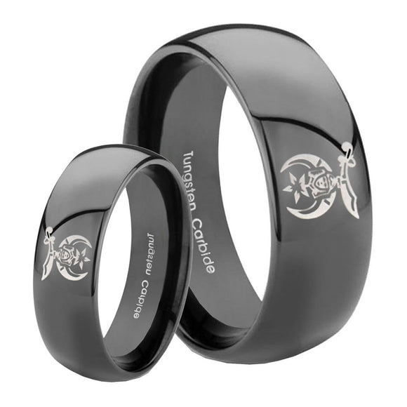 Bride and Groom Masonic Shriners Dome Black Tungsten Carbide Promise Ring Set