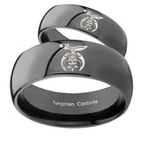 Bride and Groom Masonic Shriners Dome Black Tungsten Carbide Promise Ring Set