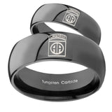 Bride and Groom Army Airborn Dome Black Tungsten Carbide Engraved Ring Set