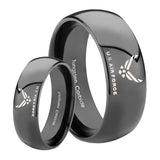 His Her Classic Dome US Air Force Shiny Black Tungsten Wedding Rings Set