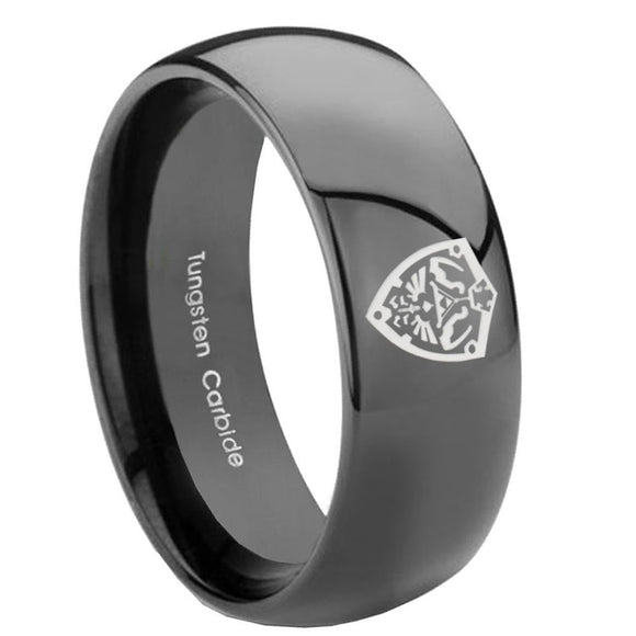 10mm Zelda Hylian Shield Dome Black Tungsten Carbide Mens Anniversary Ring