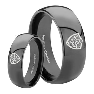 His Hers Zelda Hylian Shield Dome Black Tungsten Men's Engagement Band Set