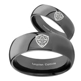 His Hers Zelda Hylian Shield Dome Black Tungsten Men's Engagement Band Set